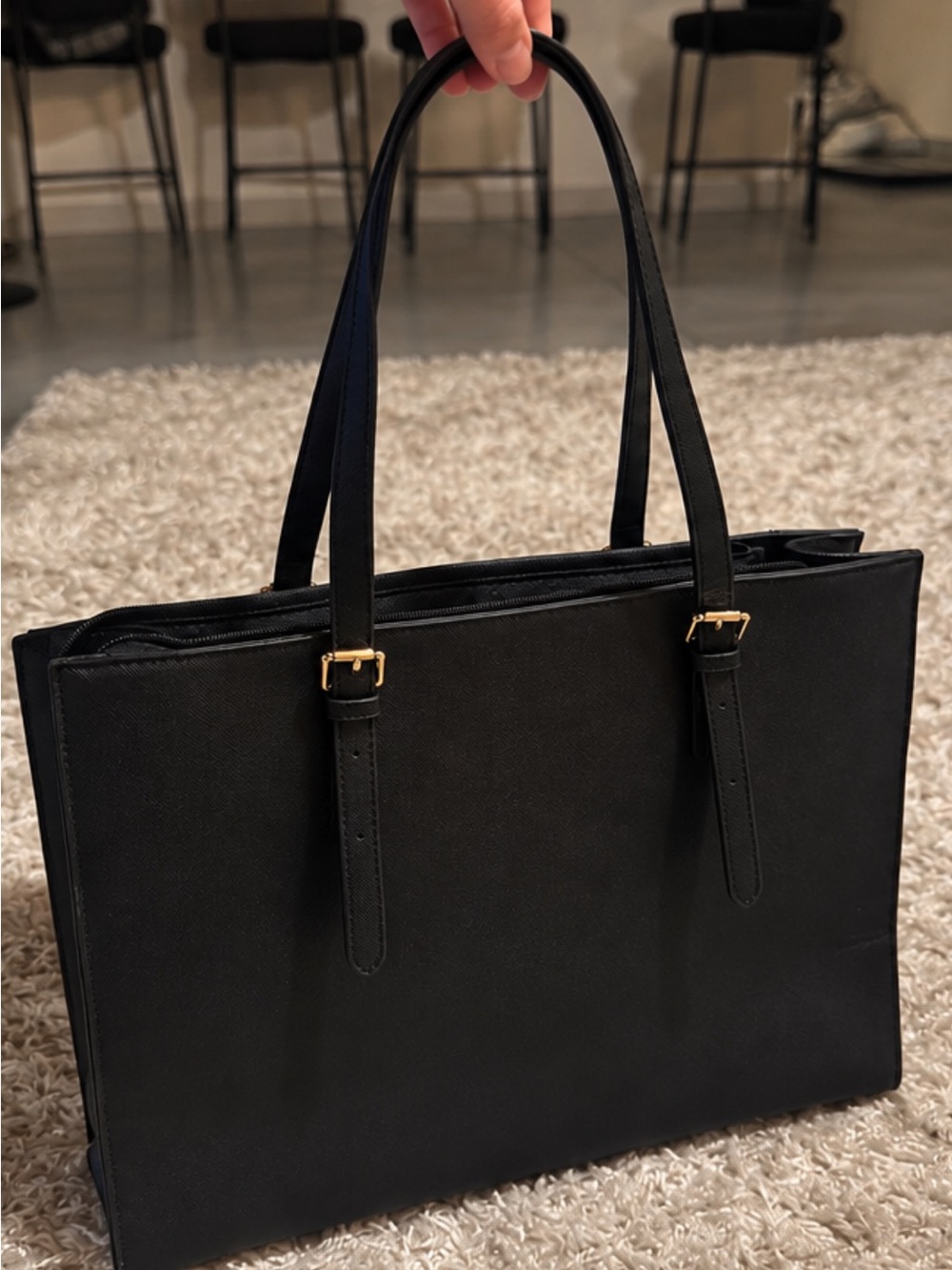 Classic Black Tote Bag with Gold Hardware